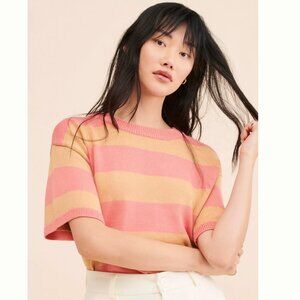 FLAT WHITE Orange and Pink Crew Neck Sweater